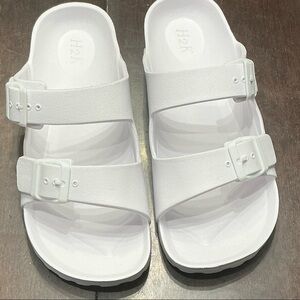 H2K Womens White Double Strap Sandals